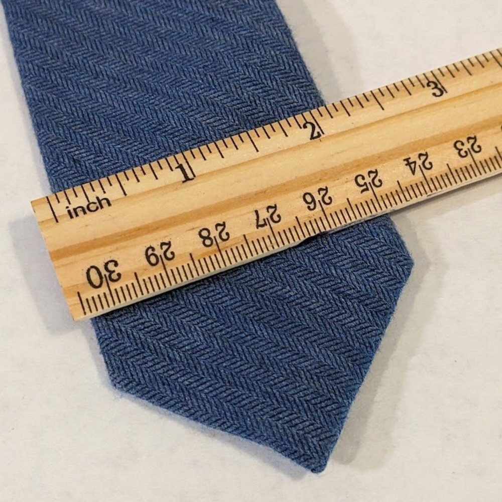 Original Penguin Mens Blue Herringbone Silk Blend Slim Necktie Classic Preppy - Picture 8 of 8